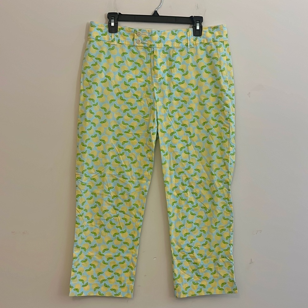 Lilly Pulitzer Lemon Print Cropped Capri Pants Size 8